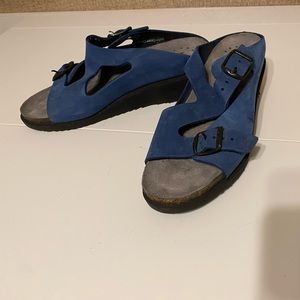 Vintage Mephisto Blue Suede Wedge Sandals.